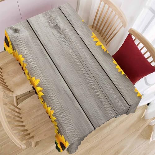 Sunflowers Decorative Tablecloth, Retro Wooden Board Sunflowers Kitchen Table Cover Oblong 52"X70" Tablecloths Dining Table Cloth Buffet Parties Patio and Camping Yellow - color: Sunflowers