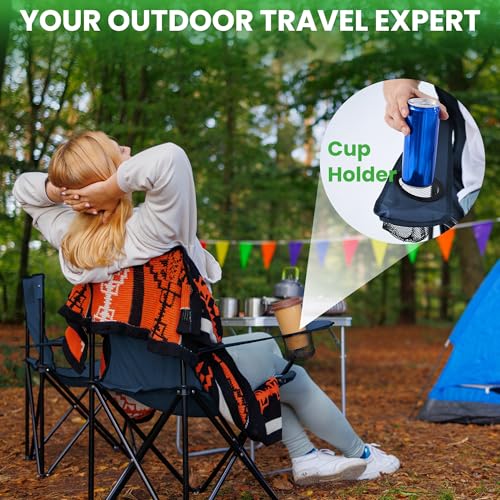 2-Pack Lightweight Portable Camping Chairs, Compact Folding Lawn Chairs with Cup Holder & Carry Bag for Outdoor, Beach, Backyard, Fishing & Picnics(Navy) - color: Navy