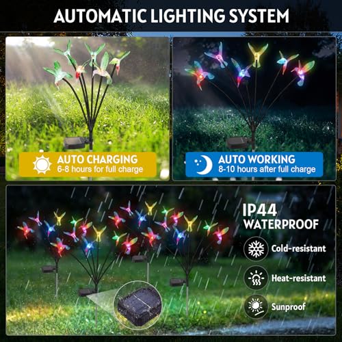 4 Pack Solar Hummingbird Lights Outdoor Garden, 6 Head Solar Swaying Pathway Stake Lights Waterproof for Yard Lawn Patio Walkway Landscape Decor - style: Hummingbird