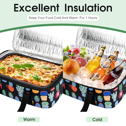 Corduroy Casserole Carrier, Insulated Lasagna Lugger for Hot/Cold Food, Fits 9" x 13" Baking Dish, Thermal Lunch Tote for Potluck & Picnic - Corduroy Cactus - color: Corduroy Cactus, size: 16x10x4 in