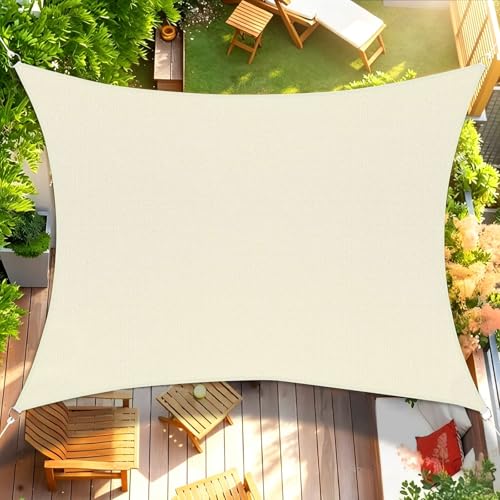 12' x 16' Rectangle Waterproof Sun Shade Sail, Sail Shades Canopy Cloth Shelter Cover, 95% UV Blockage & Water Resistant, Sunshade Awning Canopies Outdoor for Patio Garden Backyard Deck -Cream - color: Cream, size: 12' X 16'