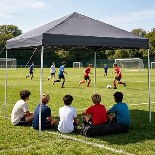 ZENY 10x10 Pop Up Canopy Tent Easy Set-up Outdoor Patio Canopy Adjustable Straight Leg Heights Instant Shelter with Wheeled Bag, Ropes (10x10ft-Grey) - style: 10x10ft-Grey