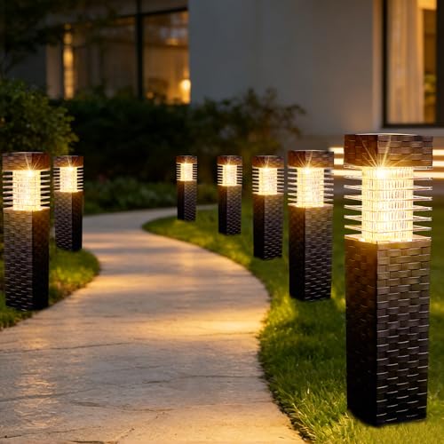 SUNNYPARK Solar Pathway Lights Outdoor, 8 Pack Rattan Pattern Solar Path Lights Waterproof, Outdoor LED Landscape Lights for Walkway, Driveway, Patio, Yard (Warm White) - color: Warm White