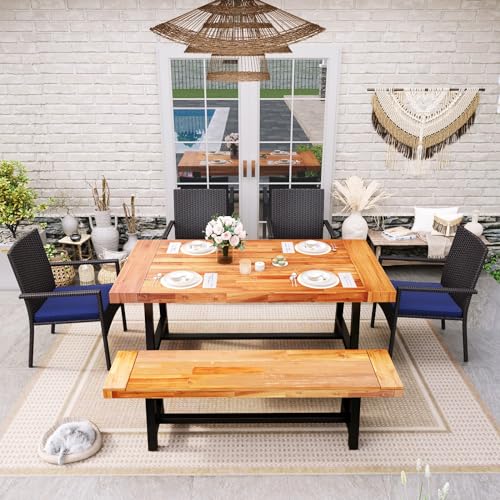 Sophia & William Outdoor Bench Garden Bench Wood 63", Patio Dining Bench Weatherproof, Wooden Park Front Porch Benches for Outside, Backless Acacia Wood Bench Long Narrow Clearance, 2 Pack, Teak