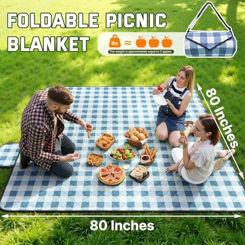 TigeJoy Extra Large Picnic Blanket Waterproof Foldable 80''x118'', Outdoor Picnic Mat Beach Blanket Sandproof for Park, Grass, Travel, Hiking, Camping Essentials, Gingham Picnic Blanket - color: Blue, size: 6'8" x 9'10" (Rectangular)