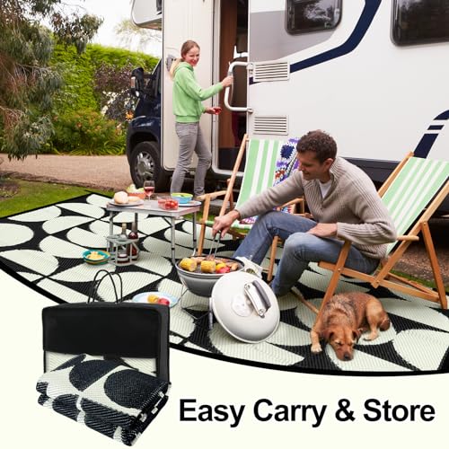 Wonnitar 8x10 Outdoor Rug, Large Waterproof Reversible Outdoor Patio Area Rug, Indoor/Outdoor Plastic Straw Portable Camping Rug for Outside RV Balcony Garden Deck (Black & White,8'x10') - color: Black & White, size: 8' X 10' (Rectangular)