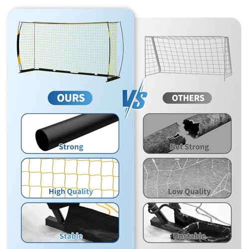Soccer Goal 12x6 ft for Backyard, Portable & Collapsible, Heavy Duty Metal Base, Quick Set Up Training Net, Weather-Resistant with Carry Bag for Outdoor & Indoor