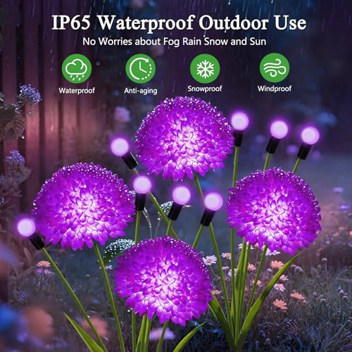 Solar Lights Outdoor Waterproof, 6 Pack Purple Solar Firefly Swaying Lights with Flowers, Flower Light Garden Decor for Halloween Christmas Outside Yard Patio, Gifts for Women Grandma - color: Purple, size: 6 pack