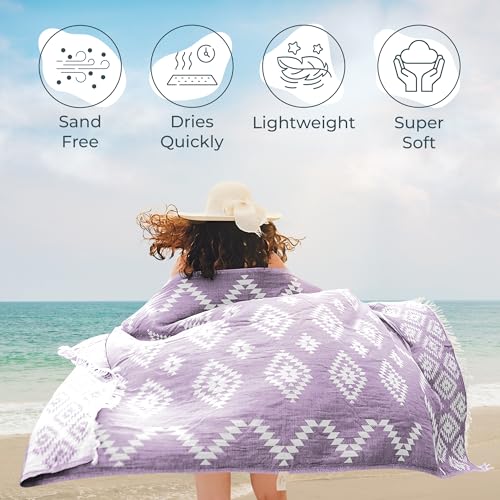 Turkish Towels Beach Towels Oversized (35”x67”) Beach Towels for Adults Quick Dry and Sand Free Beach Towel Beach Blanket 100% Cotton Turkish Towel - Lilac Purple - color: Vintage Lilac