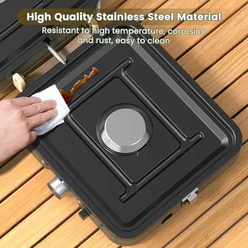 OGERY 2-Burner Foldable Camping Stove with Griddle (Textured & Smooth) and Carrying Bag, Portable Propane Camp Stove with 2 Adjustable Burners & Piezo Ignition, for Camping Tailgating Essentials Gear - color: Green
