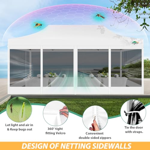 COBIZI 10x20 Canopy Tent with 6 Sidewalls,Heavy Duty Pop up Canopy with Mosquito Netting,Easy up Screen Tent for Parties Wedding Outdoor Patio with Roller Bag,White - color: White, size: 10x20ft(standard)