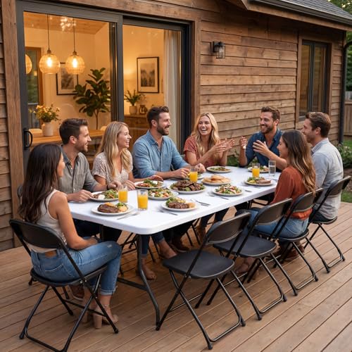 2 Pack 8FT Folding Table, Foldable Picnic Table with Carrying Handle, Heavy Duty Fold-in-Half Portable Table for Weddings, Camping, RV Travel, Parties, and Indoor Use, Easy to Fold and Store, White - color: White, size: 8FT-2 Pack