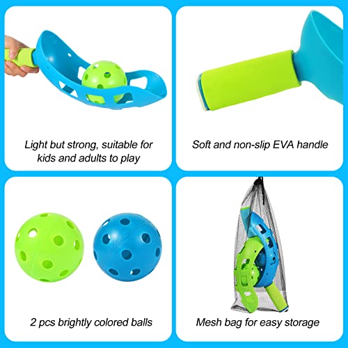 Scoop and Toss Set - Outdoor Toys for Kids with 2 Scoop Rackets and 2 Balls, Beach Lawn Yard Scoop Ball Game for Kids and Adults,Backyard Outside Toss and Catch Game - color: 2 Bule 2 Green