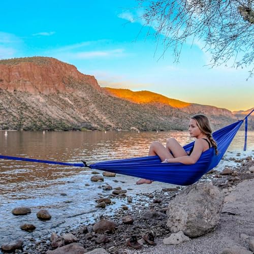 GRAND TRUNK Ultralight Camping Hammock | Single Portable 9’6” Ripstop Polyester Hammock with Carabiners | 12 oz Lightweight for Hiking & Travel | Blue - color: Blue