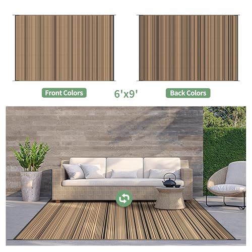 GENIMO Outdoor Rug 6x9 ft Waterproof, Reversible Plastic Straw Patio Rug for RV Camping Mat, Deck, Backyard Balcony Mat - Lightweight & Easy to Clean, BlackBrown - color: Blackbrown, size: 6' x 9' (Rectangular)