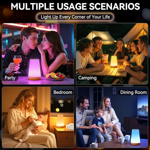 Auxmir Rechargeable LED Night Light, Touch & Remote Control Bedside Lamp with 13 Colors, 5 Brightness Levels, Portable Table Lamp for Kids Baby Nursery, Bedroom, Bathroom, Camping, Light Brown-2 Pack - color: Light Brown-2 Pack