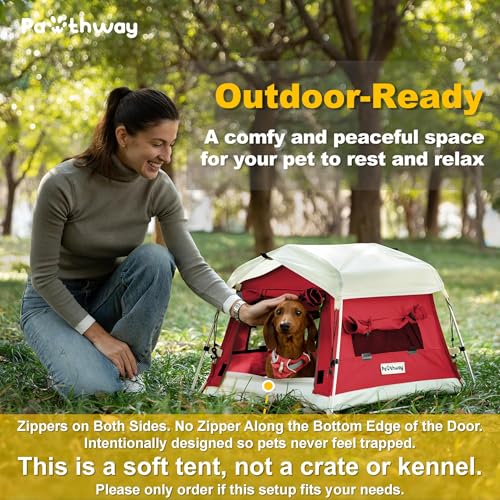 Dog Tent Cotton Fabric, Aluminum Poles and Camping Mat, Outdoor Weatherproof, Dog House Outdoor, Breathable with 2 Side Windows, Portable and Collapsible (Red, Small) - color: Red, size: Small, 24.4''L x 19.7''W x 16.5''H