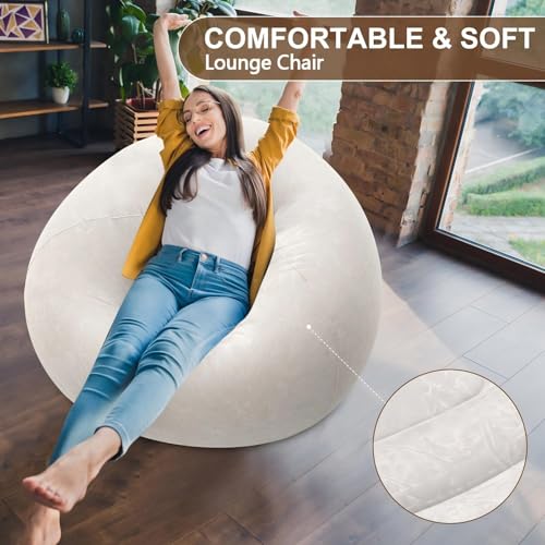 Realspring Inflatable Bean Bag Chairs for Adult Blow up Chairs Lazy Sofa Folding Portable Inflatable Chair for Movie Outdoor Room Bedroom Reading Camping(Beige) - color: Beige
