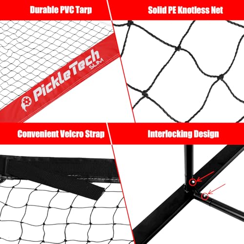 PICKLETECH 4.0 Slim Version Portable Pickleball Nets Outdoor Game 22 FT Pickleball Net-USAPA Regulation Size-Pickle Ball Net System with Carrying Bag for Driveway - color: Red, size: 22ft-4.0slim