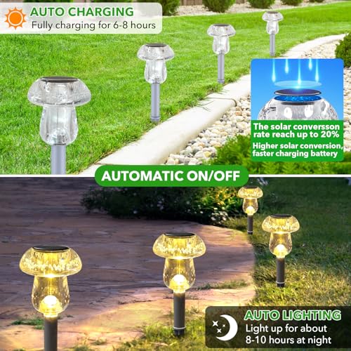 Benany Solar Lights Outdoor, 8 Pack Mushroom Lights Outside Waterproof, Solar Powered LED Lighting for Garden, Yard, Landscape, Path, Pathway, Lawn, Walkway, Driveway, Backyard Decor (Warm White) - color: Warm White