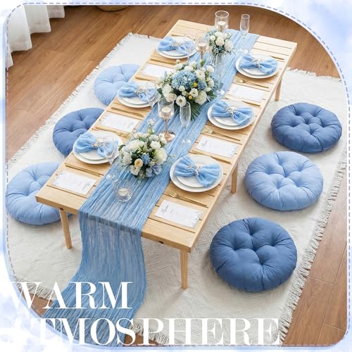Beeveer 91 x 71'' Extra Large Outdoor Picnic Blanket with Blue Picnics Table Runner 6 Napkins and 6 Blue Floor Pillows Cushions for Picnic Party Camping Wedding Bachelorette Birthday Baby Shower Decor - color: Blue