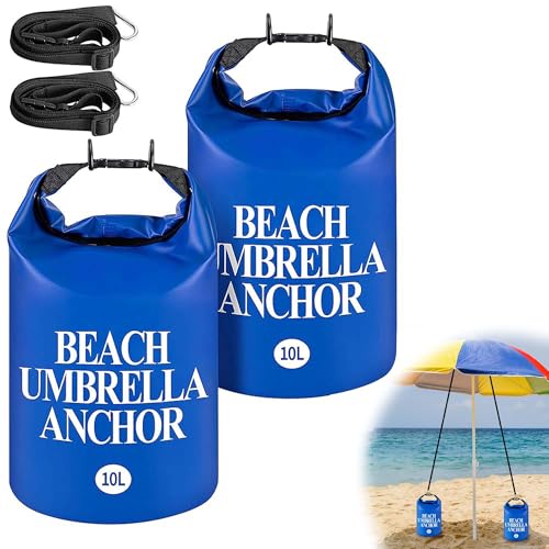 DECOHS 2 Pack Beach Umbrella Weight Sand Bags, 500D PVC Heavy Duty Summer Canopy Tent Sandbags, 10L/25LB Fillable Sun Umbrella Sand Anchor Bags for Outdoor Wind Resistant