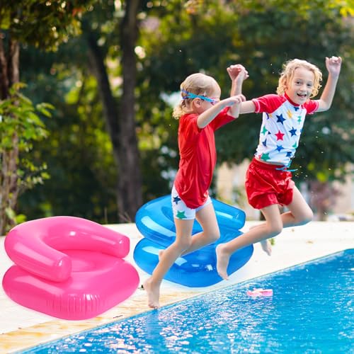 4 Pcs 28 Inch Kids Inflatable Chairs Blow up Chairs Inflatable Furniture Novelty Blow up Couch Seat Waterproof PVC Air Sofa Couch for Kids Beach 90s Party Camping, Picnics Party Supplies - color: Blue, Pink