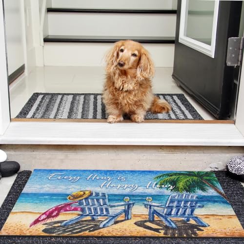 Arttown Beach Shore Tropical Door Mat, 17 x 30 Palm Tree Summer Painting Welcome Doormat Decorative Home Floor Mat, Non Slip Rubber Back and Strong Water Absorption for Outdoor Indoor Entrance Decor - color: Ocean Palm Nature