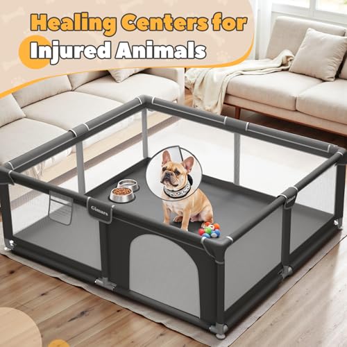 50x50x26 Inches Puppy Playpen with Gate, Dog Playpen for Puppies or Small Dogs, Sturdy Safety Dog Fence Pet Playpen with Thickened Fabric, High-Strength Nylon Wire Mesh for Indoor & Outdoor,Washable - color: Grey-Large