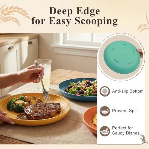 Large Wheat Straw Plates 11 Inch, Unbreakable Dinner Plate Set for 8, Plastic Plates Reusable, Microwave and Dishwasher Safe Kitchen Plate for Holiday, Party, BBQ - Multi - color: Multicolor, size: 11 Inch