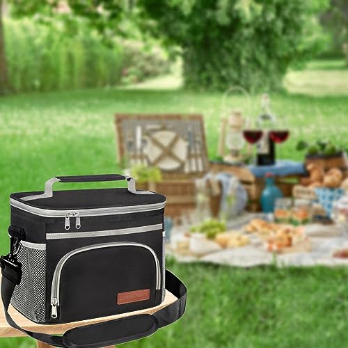 ExtraCharm Insulated Lunch Bag for Women/Men - Reusable Lunch Box for Office Picnic Hiking Beach - Leakproof Cooler Tote Bag Organizer with Adjustable Shoulder Strap for Adults-Black grey - color: Black grey