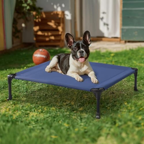 Veehoo Outdoor Elevated Dog Bed for Medium Dogs, Cooling Raised Dog Cots Beds Training Platform Off Ground Hammock with Breathable Mesh, No-Slip Feet, 32"x25", Blue - color: Blue, size: 32.0"L x 25.0"W x 7.0"Th
