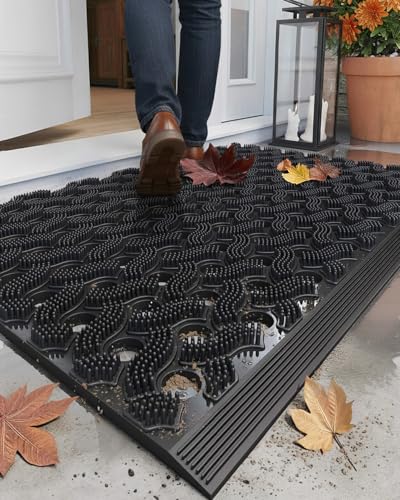 Color&Geometry Super Heavyweight TPE Stormproof Welcome Mat Outdoor, Eco-Friendly Materials Odor-Free Door Mat with Connectors & Non-Slip, All Weather Outside Entrance Barefoot Friendly, 24"x36" Black - color: Black, size: 2' x 3' (Rectangular)