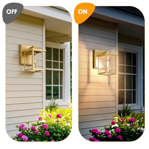 MATAMEYE Outdoor Wall Lantern, Exterior Waterproof Wall Sconce Light Fixture, Gold Front Door Mounted Lighting with Glass, Anti-Rust Porch Lamp - color: Gold, size: 8.08 inch