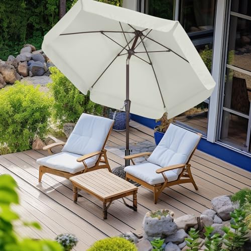 ABCCANOPY 7.5ft Scalloped Patio Umbrella, Outdoor Table Umbrella with Tilt and Crank, Fiberglass Ribs Deck Umbrella for Patio, Pool, Garden, Picnic (Light Beige) - color: Light Beige, size: 7.5FT