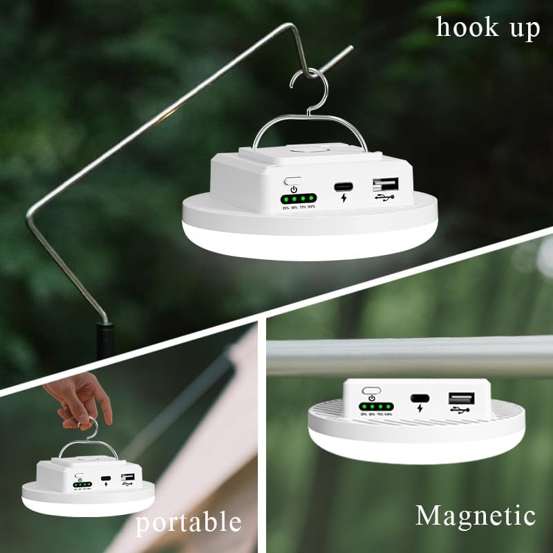 Tent Light 4500 Lumen, Camping Lantern Portable Rechargeable LED, Super Bright Magnetic Hanging Camping Light with 3 Color Modes & Stepless Dimming for Canopy, Tent, Emergency, Home & Travel（White） - size: 7200 mAh(white)