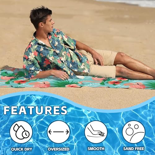 Flamingos Beach Towel,Tropical Pink Flamingos and Jungle Palm Leaves Lightweight Compact Sand Free Quick Dry Oversized Pool Swimming Towels for Girls Women Adults,29.5"×59" - color: Tropical Pink Flamingos and Jungle Palm Leaves