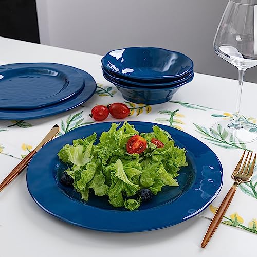 LEHAHA Blue 18-Piece Dinnerware Place Setting, Melamine Dishes for Indoor and Outdoor Dining, BPA Free, Reusable, Lightweight, Dishwasher Safe, Not Microwaveable - color: Cobalt Blue