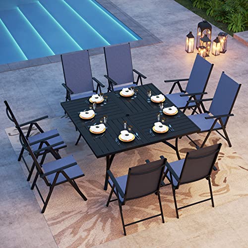 PHI VILLA 9 Piece Patio Dining Set, Outdoor Dining Furniture Patio Table Set with Adjustable Portable Patio Folding Chairs (Blue) & Large Square Outdoor Dining Table for Yard, Garden and Lawn - color: Blue, size: 9 Piece Square