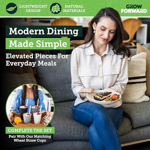 Grow Forward Premium Wheat Straw Plates - 8 Inch Reusable Hard Plastic Dinner Plates Set of 8 - Unbreakable Microwave Safe Plates for Dessert, Camping, RV, Outdoors, Patio, Kitchen Dishes - Moonlight - color: Moonlight, size: 8 inch
