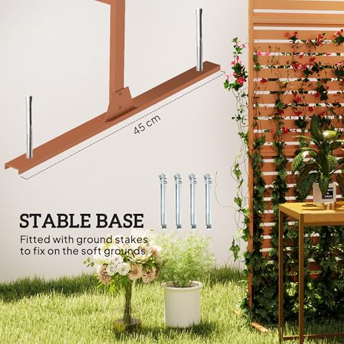 Outsunny Metal Outdoor Privacy Screen, 78" H x 48" W Decorative Privacy Fence Screen, Freestanding Outdoor Divider with Stand, Climbing Plant Trellis for Garden Walkway, Balcony, Patio, Striped Brown - color: Brown/Striped
