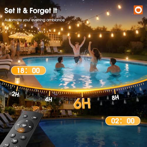 addlon 200FT(50FT*4) Outdoor String Lights with Remote,Waterproof Patio Lights with 108 Shatterproof Dimmable ST38 LED Bulbs Connectable Outdoor Lighting for Backyard Bistro Garden Bistro 2FT Spacing - size: 200FT(100 Sockets)
