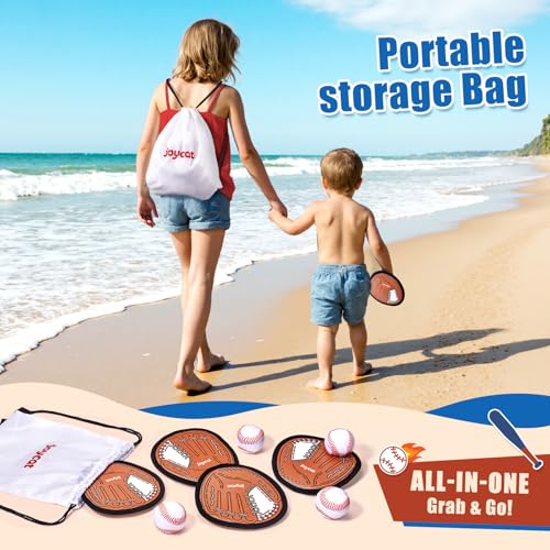 JoyCat Toss and Catch Ball Game for Kids,4 Paddles Outdoor Toys for Family Camping, Beach & Yard Game,Toddler Baseball Glove&Sticky Ball Set, Sports Birthday Gifts for Boys Girls Age 3-12 - style: 4 Paddles 4 Balls(Brown)