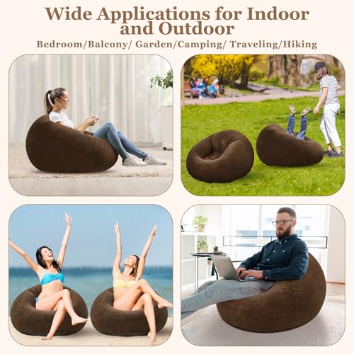 Realspring Inflatable Bean Bag Chairs Outdoor Blow up Camping Chairs Inflatable Lazy Sofa Folding Portable Bean Bag Loungers Couch for Movie Night(Dark Coffee,4 Pcs) - color: Dark Coffee