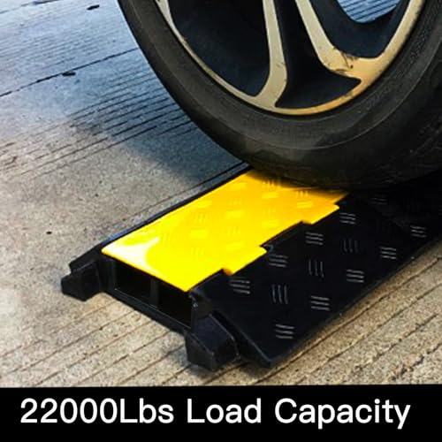 Foldable 2 Channel Rubber Cable Protector, 22000Lbs Load Capacity Wire Hose Pipe Hider Protective Ramp, Driveway Traffic Speed Bump for Asphalt Concrete Gravel Driveway Indoor Outdoor (1PACK)