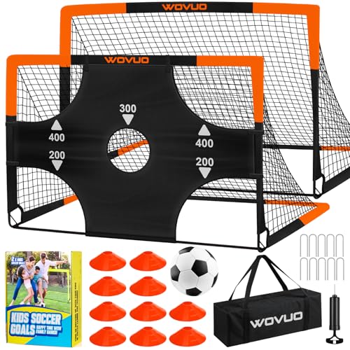 Kids Soccer Goals for Backyard Set of 2, 6x4 ft Portable Toddler Soccer Goal Training Equipment with Soccer Target, Ball, Cones, Soccer Net for Kids Age 3-5 6-8 8-12 10-12-14 Outdoor Sports Games Gift - color: Black orange