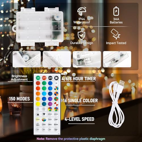 Dazzle Bright Color Changing Fairy Lights Battery Operated, 2 Pack Total 40FT 120LED Silver Copper Wire RGB String Lights with Remote, Waterproof Halloween Decorations for Indoor Outdoor Party Decor - color: RGB Color Changing