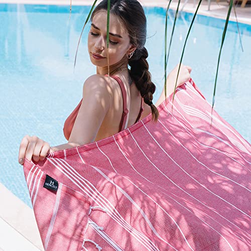 Hencely Turkish Beach Towel 37x68 Oversized, Sand-Free, Quick-Dry, Lightweight - Travel Essential for Pool & Bath - Striped 100% Cotton Bathroom Towels Accessories Gift (Pink) - color: Pink
