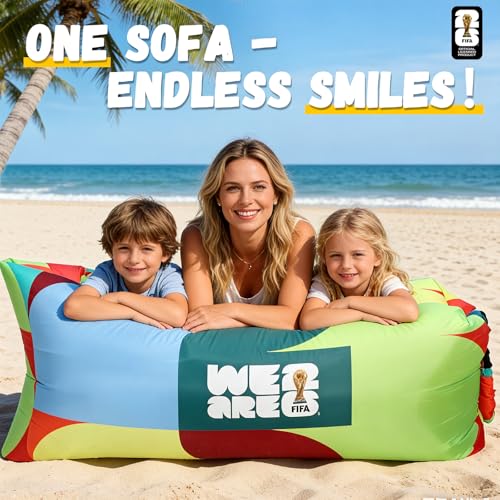 MESUCA FIFA World Cup 2026 Edition Inflatable Sun Lounger, Air Sofa, Blow Up Couch, 210T Polyester Inflatable Camping Chair is Ideal for Backyard, Beach, Travel, Picnics and Music Festivals FIFA - color: Fifa-multicolor