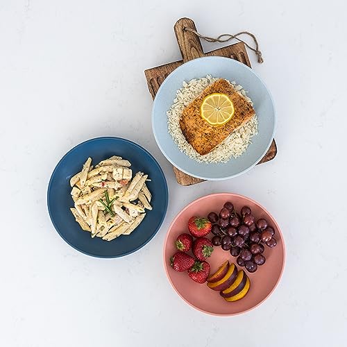 Grow Forward Premium Wheat Straw Pasta Bowls - 30oz Unbreakable Wide & Shallow Dinner Plate Bowls Set of 6 - Microwave Safe Reusable Plastic Pasta Bowls for Kids, Adults, Salad, Camping, RV - Tropical - color: Tropical, size: 30oz